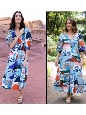 Tuckernuck Oliphant Flutter sleeve Maxi Dress Mountain Lake Sunset Moon Multi XL